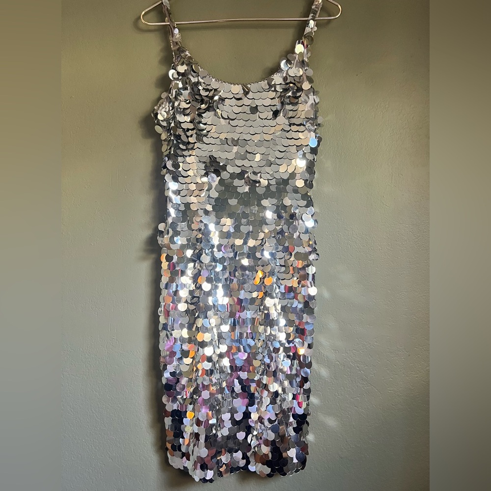 A.J. Bari Silver Sequin Cocktail Dress